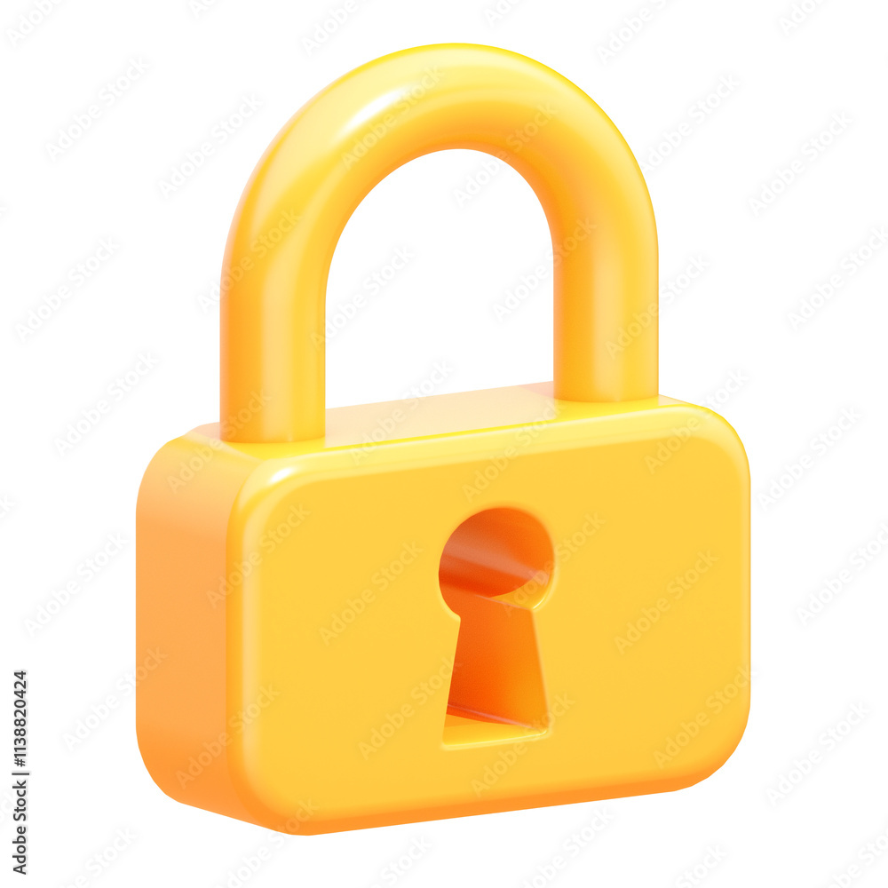 Poster 3d cartoon lock icon with keyhole, flat view, isolated on transparency background