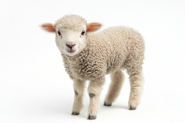 Fototapeta premium Adorable fluffy lamb on white background
