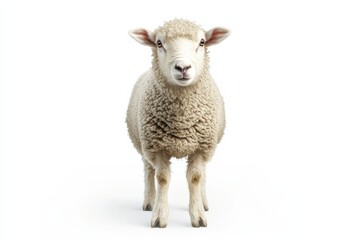 Obraz premium Fluffy sheep stares straight ahead.