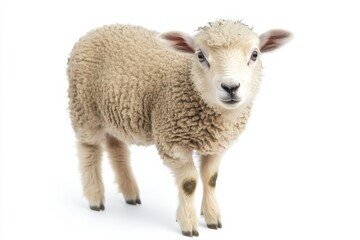Obraz premium Adorable young lamb standing on white background.