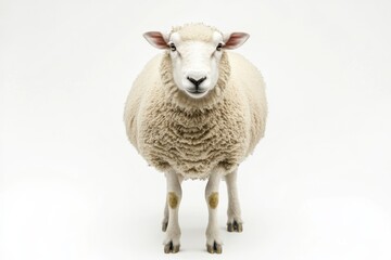 Fototapeta premium Fluffy sheep stares straight ahead.