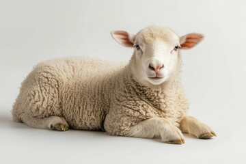 Fototapeta premium Adorable fluffy lamb resting.