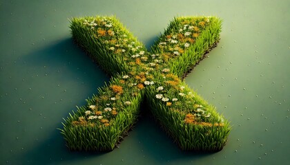 Grass & Floral Isometric Alphabet - X