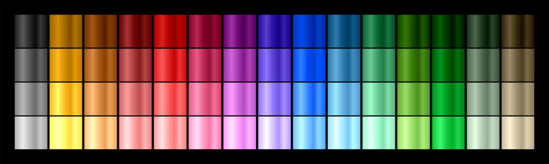 Multi colored gradient set. Collection of shiny foil and metal color in rainbow palette. Vector EPS 10