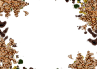 An abstract transparent psychedelic wavy vignette design element overlay.