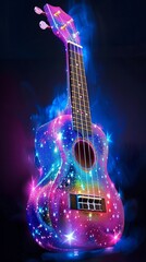 Naklejka premium A guitar with a colorful design and glowing lights on it