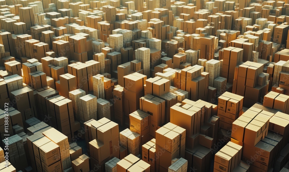 Aufkleber vast array of cardboard boxes stacked densely, creating a maze-like structure. various sizes and sha