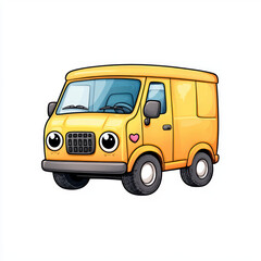 Cute yellow van with big eyes and heart detail, perfect for children designs
