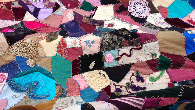 handmade patchwork quilt under construction