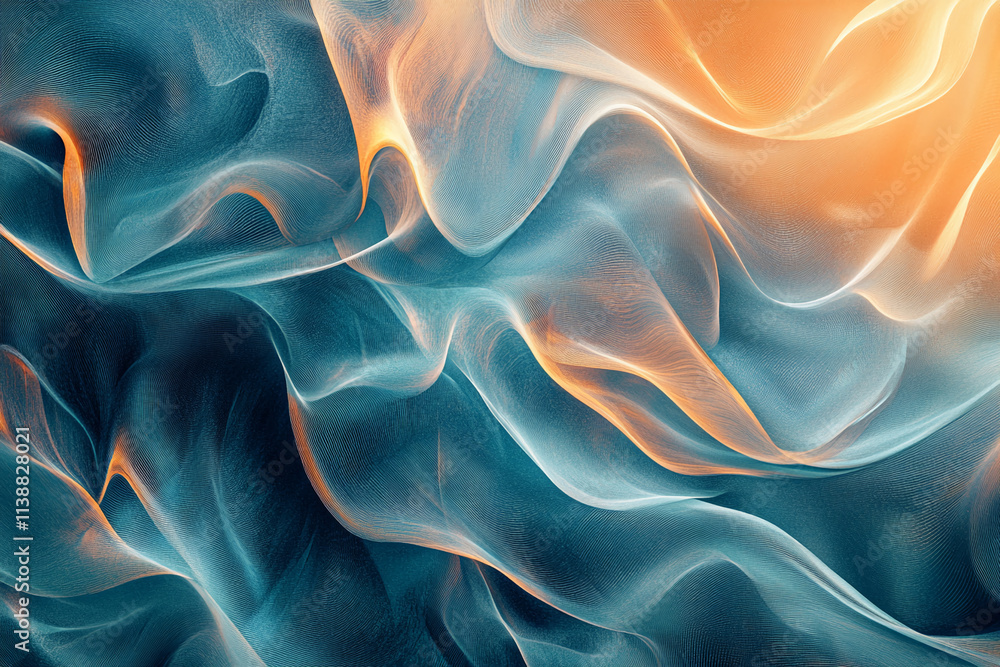 Poster abstract swirling textures in shades of blue and orange create a dynamic visual experience in a soft