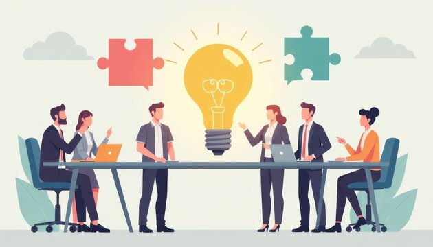 Creative brainstorming session in a modern office setting with innovative ideas being shared