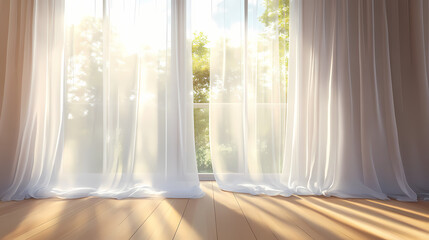 Sheer curtains with natural light. Diaphanous. Illustration
