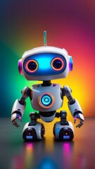 A robot with bright lights on its head and body