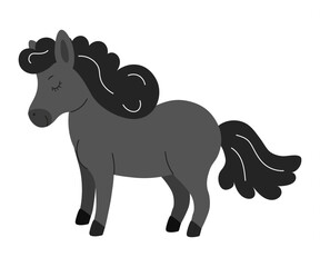 Cute cartoon pony standing with eyes closed on a white background
