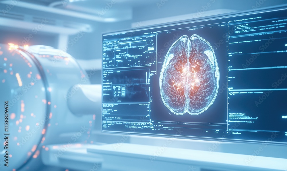 Poster brain scan visualization with advanced technology, showcasing neural activity and brain structure. h