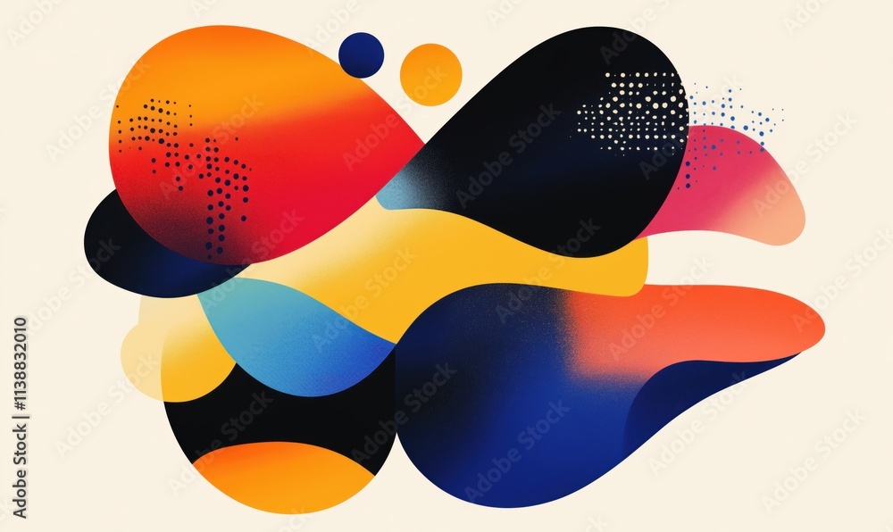 Poster abstract colorful shapes and patterns, vibrant design with fluid forms and gradients, modern art sty