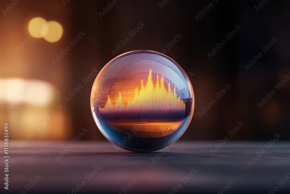 Aufkleber a crystal ball reflecting sound wave patterns, blending light and technology in a mesmerizing visual