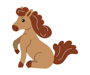 Cute cartoon horse sitting with a playful expression in simple design