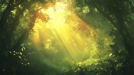 Golden Rays Illuminating the Enchanting Rainforest