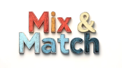 Mix and Match Wooden Text on White Background  
