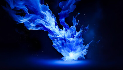 Obraz premium fireball, blue, glowing, burning, soul, ghost, spirit, fire, smoke, popping, explosion, black background, illustration