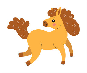 Cartoon horse with curly mane playfully running in a whimsical style