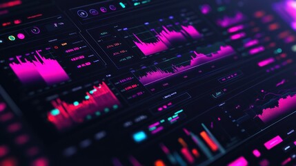 Fototapeta premium Futuristic Data Visualization: A captivating display of dynamic graphs and charts showcasing market trends and financial data.