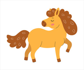 Cute cartoon pony with curly mane and cheerful expression in a playful pose