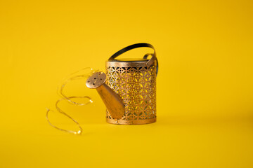 Plant shower made of lights in a yellow background