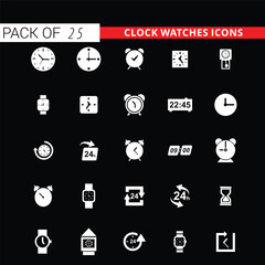 Clock and Watch Icons: A visual collection of diverse clock and watch icons, ideal for design and informational purposes, offering a blend of classic and modern timekeeping representations.