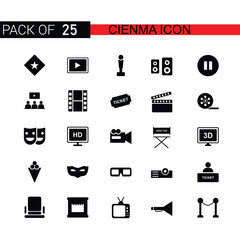 Cinema Icon Pack: A collection of 25 meticulously crafted cinema-themed icons, perfect for digital projects, website elements, and design assets.