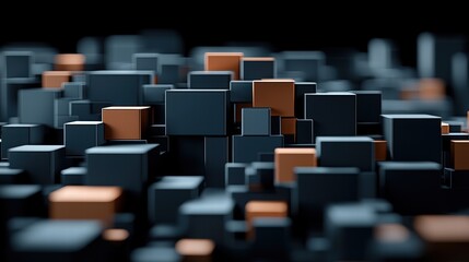 Obraz premium A striking pattern of geometric cubes in contrasting black and orange, creating a modern and abstract urban landscape.