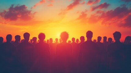 Fototapeta premium Silhouette of people against a colorful sunset sky
