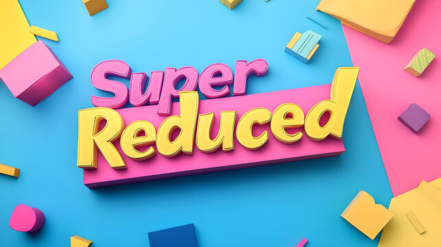 Super Reduced Bold Text with Colorful Background Design  
