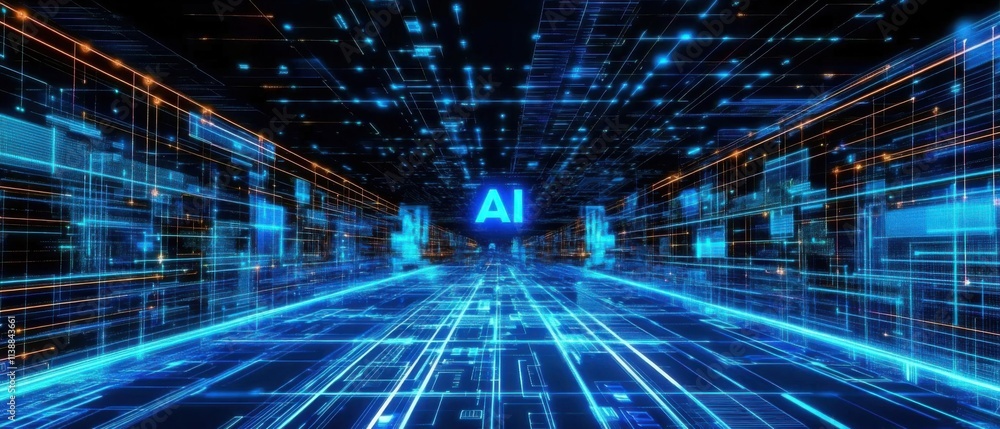 Aufkleber futuristic ai highway: digital data stream and network technology