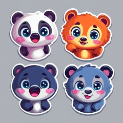 Obraz premium vector sticker cheerful panda, a sleepy koala, or a curious fox. Give them big, expressive eyes 