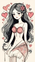 Enchanting character illustration embracing love and beauty under soft pastel hues
