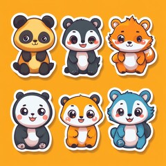 Fototapeta premium vector sticker cartoon animal faces with exaggerated emotions like happy, sad, shocked, angry, and sleepy 