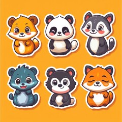 Fototapeta premium vector sticker cartoon animal faces with exaggerated emotions like happy, sad, shocked, angry, and sleepy 