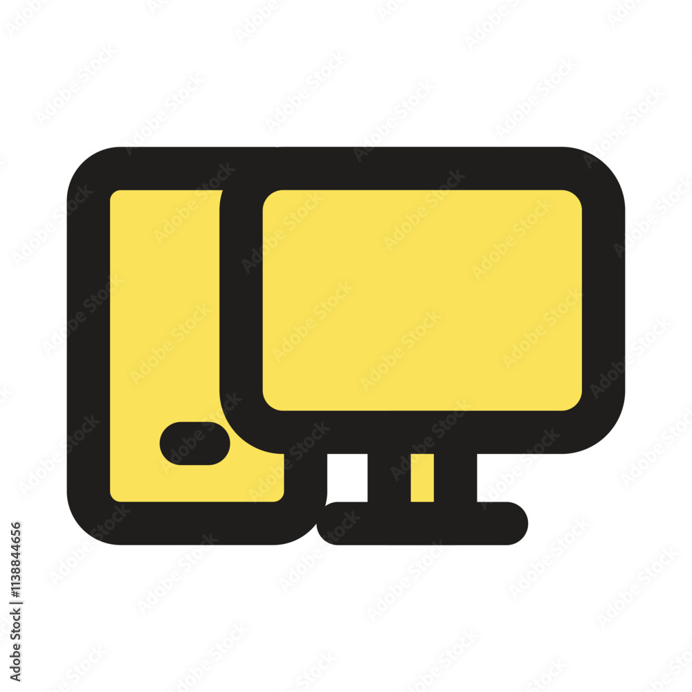 Poster a minimalist pixel art depiction of a yellow desktop computer with a monitor and keyboard.