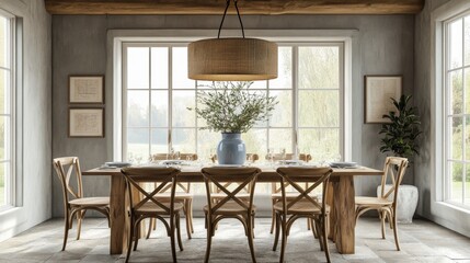 Modern dining room with wooden table