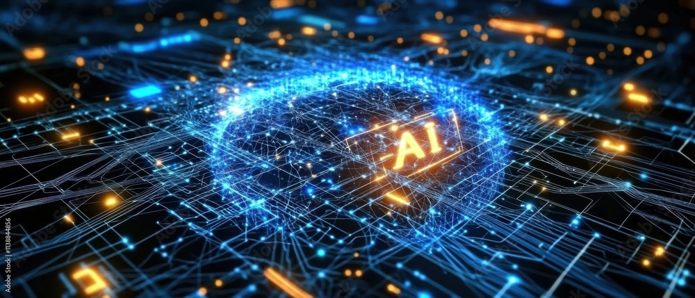 Poster abstract ai neural network: global artificial intelligence concept