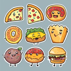 Fototapeta premium vector sticker a slice of pizza doing a dance, a grumpy donuts with sprinkles, or a taco laughing 