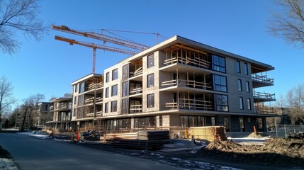 Construction site of a residential building with cranes