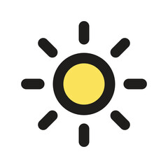 The image shows a simple pixel art depiction of a sun icon commonly used in digital interfaces.