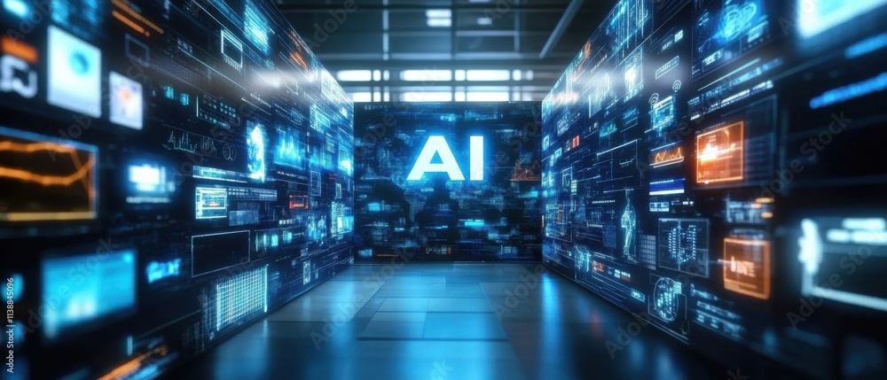 Poster futuristic ai data center: digital transformation and artificial intelligence technology