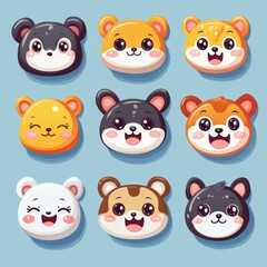 Fototapeta premium vector sticker cartoon animal faces with exaggerated emotions like happy, sad, shocked, angry, and sleepy 