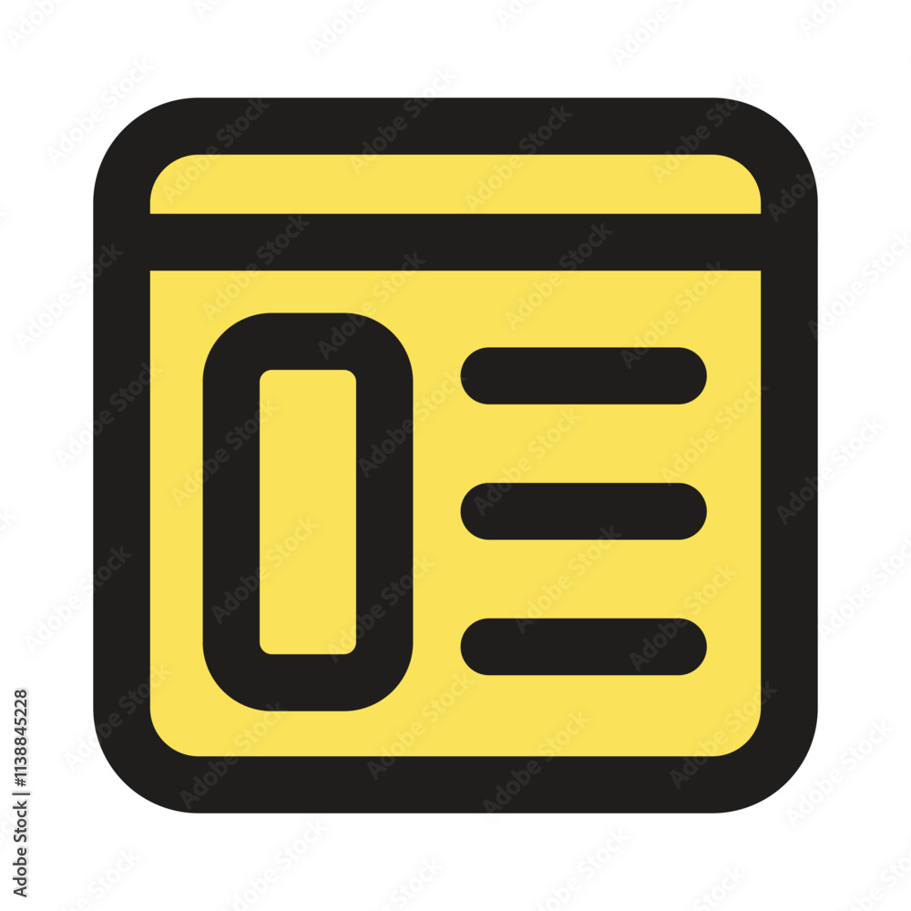 Poster a minimalist pixel art icon depicting a simple yellow webpage with text content.