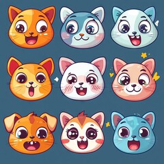 vector sticker cartoon animal faces with exaggerated emotions like happy, sad, shocked, angry, and sleepy  " ai generator "
