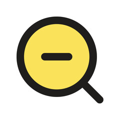 A simple yellow circle magnifying glass icon with a minus symbol indicating zoom reduction.